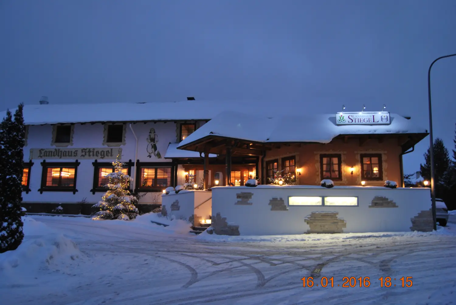 Landhaus Stiegel, Foto von draußen im Winter